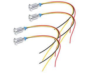 Hyuduo Pre Wired Round LEDs, Brass Chrome Plated Dual Color Indicator Lights, 10mm, 3-6V for Motorcycle and Dash Light Applications (Red Yellow)