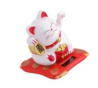 Hyuduo Solar Powered Waving Cat, Cute Lucky Fortune Welcoming Cat Decor for Home Office Car, Smiling Design with Solar Panel, 7.6cm Tall (White)