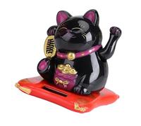 Hyuduo Solar Powered Waving Cat, Cute Lucky Fortune Welcoming Cat Decor for Home Office Car, Smiling Design with Solar Panel, 7.6cm Tall (Black)