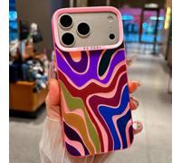 HYUEKOKO Pink Retro Swirl Colorful Wavy Shockproof Case for iPhone 18 Pro | Vibrant groovy wavy swirl print design, retro Y2K style case for girls women, soft TPU bumper shockproof protective cover