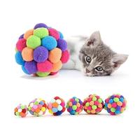HYUIND Handmade Funny Bouncy Ball Toys Kitten Plush Bell Ball Mouse Toy Planet Ball Cat Chew Toys Interactive Pet Accessories(5CM)