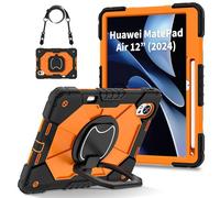 HYUKcase Case for Huawei Matepad Air 12 inch (2025)(2024)/MatePad 12X (2025),Shockproof and Drop Resistant,360-degree Rotating Stand,Can Be Carried By Hand. (Black+Orange)