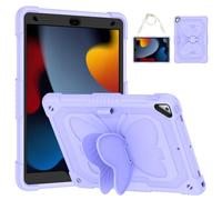 HYUKcase Case for IPad 10.2-Inch 2021/2020/2019 Model, 9/8/7 Generation,Butterfly Stand,Pencil Holder Full Protection,Shoulder Strap, Rainbow Colour,Silicone + PC (Purple)