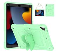 HYUKcase Case for IPad 10.2-Inch 2021/2020/2019 Model, 9/8/7 Generation,Butterfly Stand,Pencil Holder Full Protection,Shoulder Strap, Rainbow Colour,Silicone + PC (Green)