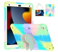 HYUKcase Case for IPad 10.2-Inch 2021/2020/2019 Model, 9/8/7 Generation,Butterfly Stand,Pencil Holder Full Protection,Shoulder Strap, Rainbow Colour,Silicone + PC (Colourful Green)