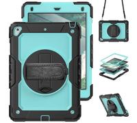 HYUKcase Case for iPad 9.7 inch 2018 2017 5th/6th Generation/iPad Air 2,2-in-1 PC+Silicone with Screen Protector, Shoulder Strap, Pearl Bag & Pen Holder (Light Blue PC)