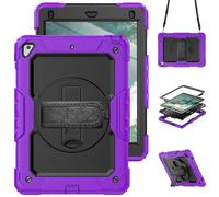 HYUKcase Case for iPad 9.7 inch 2018 2017 5th/6th Generation/iPad Air 2,2-in-1 PC+Silicone with Screen Protector, Shoulder Strap, Pearl Bag & Pen Holder (Purple)