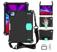HYUKcase Case for iPad 9.7 inch 2018 2017 5th/6th Generation/iPad Air 2,Heavy Duty Shockproof Protective Cover with Shoulder Strap Handles Stand for Girls Women (Black+Mint)