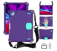 HYUKcase Case for iPad 9.7 inch 2018 2017 5th/6th Generation/iPad Air 2,Heavy Duty Shockproof Protective Cover with Shoulder Strap Handles Stand for Girls Women (Purple+Mint)