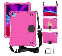 HYUKcase Case for iPad 9.7 inch 2018 2017 5th/6th Generation/iPad Air 2,Heavy Duty Shockproof Protective Cover with Shoulder Strap Handles Stand for Girls Women (Rose Red+Black)
