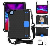 HYUKcase Case for iPad 9.7 inch 2018 2017 5th/6th Generation/iPad Air 2,Heavy Duty Shockproof Protective Cover with Shoulder Strap Handles Stand for Girls Women (Black+Blue)