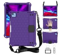 HYUKcase Case for iPad 9.7 inch 2018 2017 5th/6th Generation/iPad Air 2,Heavy Duty Shockproof Protective Cover with Shoulder Strap Handles Stand for Girls Women (Purple+Black)