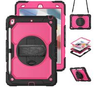 HYUKcase Case for iPad 9/8/7(10.2-Inch, 2021/2020/2019 Model, 9th/8th/7th Generation),2-in-1 PC+Silicone with Screen Protector, Shoulder Strap, Pearl Bag & Pen Holder (Rose Red PC)