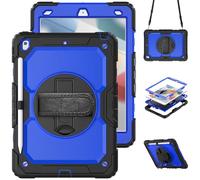 HYUKcase Case for iPad 9/8/7(10.2-Inch, 2021/2020/2019 Model, 9th/8th/7th Generation),2-in-1 PC+Silicone with Screen Protector, Shoulder Strap, Pearl Bag & Pen Holder (Dark Blue PC)