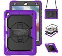 HYUKcase Case for iPad 9/8/7(10.2-Inch, 2021/2020/2019 Model, 9th/8th/7th Generation),2-in-1 PC+Silicone with Screen Protector, Shoulder Strap, Pearl Bag & Pen Holder (Purple)