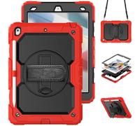 HYUKcase Case for iPad 9/8/7(10.2-Inch, 2021/2020/2019 Model, 9th/8th/7th Generation),2-in-1 PC+Silicone with Screen Protector, Shoulder Strap, Pearl Bag & Pen Holder (Red)