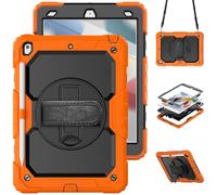 HYUKcase Case for iPad 9/8/7(10.2-Inch, 2021/2020/2019 Model, 9th/8th/7th Generation),2-in-1 PC+Silicone with Screen Protector, Shoulder Strap, Pearl Bag & Pen Holder (Orange)