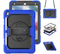 HYUKcase Case for iPad 9/8/7(10.2-Inch, 2021/2020/2019 Model, 9th/8th/7th Generation),2-in-1 PC+Silicone with Screen Protector, Shoulder Strap, Pearl Bag & Pen Holder (Dark Blue)