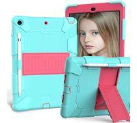 HYUKcase Case for IPad 9/8/7(10.2-Inch, 2021/2020/2019 Model, 9th/8th/7th Generation),With Pen Slot,bracket,shock and Drop Resistant,comprehensive Protection, (Mint Green+Rose Red)