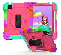 HYUKcase Case for iPad Air 11" M2/M3/M4, Air 4/5 10.9",iPad Pro 11" 1st-4th Gen 2018-2022,Shockproof and Drop-resistant,equipped with A Hand Strap and Shoulder Strap, (Colorful+Rose Red)
