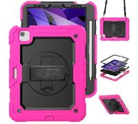 HYUKcase Case for iPad Air 5th/4th 10.9-inch (2022/2020),2-in-1 PC+Silicone with Screen Protector, Shoulder Strap, Pearl Bag & Pen Holder (Rose Red)