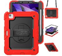 HYUKcase Case for iPad Air 5th/4th 10.9-inch (2022/2020),2-in-1 PC+Silicone with Screen Protector, Shoulder Strap, Pearl Bag & Pen Holder (Red)