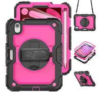 HYUKcase Case for iPad mini 7 (A17 Pro) 2024/iPad Mini 6th Gen 8.3'' 2021,2-in-1 PC+Silicone with Screen Protector, Shoulder Strap, Pearl Bag & Pen Holder for Amazon Fire Tablet (Rose Red PC)
