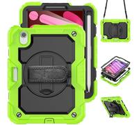 HYUKcase Case for iPad mini 7 (A17 Pro) 2024/iPad Mini 6th Gen 8.3'' 2021,2-in-1 PC+Silicone with Screen Protector, Shoulder Strap, Pearl Bag & Pen Holder for Amazon Fire Tablet (Yellow Green)