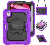 HYUKcase Case for iPad mini 7 (A17 Pro) 2024/iPad Mini 6th Gen 8.3'' 2021,2-in-1 PC+Silicone with Screen Protector, Shoulder Strap, Pearl Bag & Pen Holder for Amazon Fire Tablet (Purple)