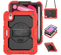 HYUKcase Case for iPad mini 7 (A17 Pro) 2024/iPad Mini 6th Gen 8.3'' 2021,2-in-1 PC+Silicone with Screen Protector, Shoulder Strap, Pearl Bag & Pen Holder for Amazon Fire Tablet (Red)