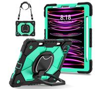 HYUKcase Case for iPad Pro 11 Inch(2022/2021/2020/2018Model),iPad Air 5/4(10.9-Inch),Shockproof and Drop Resistant,360-degree Rotating Stand,Can Be Carried By Hand. (Black+Mint Green)