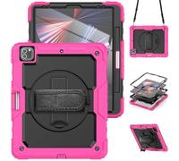 HYUKcase Case for iPad Pro 12.9 inch 6th/ 5th/ 4th/ 3rd Generation,2-in-1 PC+Silicone with Screen Protector, Shoulder Strap, Pearl Bag & Pen Holder for Amazon Fire Tablet (Rose Red)