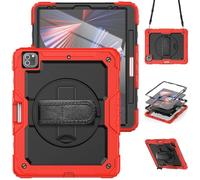 HYUKcase Case for iPad Pro 12.9 inch 6th/ 5th/ 4th/ 3rd Generation,2-in-1 PC+Silicone with Screen Protector, Shoulder Strap, Pearl Bag & Pen Holder for Amazon Fire Tablet (Red)