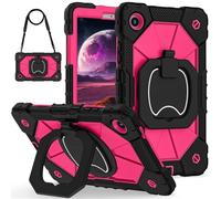 HYUKcase Case for Lenovo Tab One/Lenovo Tab K9 TB305FU/XU,Shockproof Duty Cover with Hand Shoulder Strap/360 Rotatable Kickstand/Pencil Holder (Black+Rose Red)