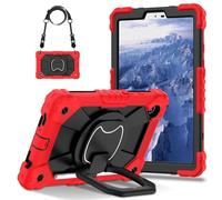 HYUKcase Case for Samsung Galaxy Tab A11 SM-X133 SM-X135,Shockproof Duty Cover with Hand Shoulder Strap/360 Rotatable Kickstand/Pencil Holder (Red+Black)