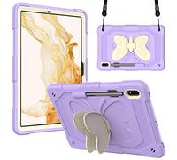 HYUKcase Case for Samsung Galaxy Tab S10 Lite/S10 FE/S9 FE/Tab S9/S8/S7 5G 10.9"/11 Inch,A Beautifully Designed Butterfly Wing Bracket,Heavy Duty Hard Rugged Cover for Kids Girls, (Beige Purple)