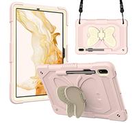 HYUKcase Case for Samsung Galaxy Tab S10 Lite/S10 FE/S9 FE/Tab S9/S8/S7 5G 10.9"/11 Inch,A Beautifully Designed Butterfly Wing Bracket,Heavy Duty Hard Rugged Cover for Kids Girls, (Beige Pink)
