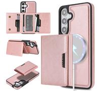 HYUKcase Case for Samsung S22 Ultra,2-in-1 Ultra Slim Magnetic Phone & Detachable Wallet Stand,Supports Wireless Charging,Holds 1-3 Cards.Pink Gold