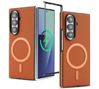 HYUKcase Case for Samsung Z Fold 3,Carbon Fiber Texture Leather Phone Case,Metal Magnetic Ring,Wireless Charging Compatible,Microfiber Lining.Carbon Brown