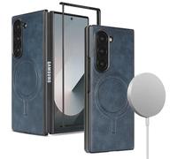 HYUKcase Case for Samsung Z Fold 3,Magnetic Leather Compatible with MagSafe, PU Cover with Reinforced Protection & Strong Magnetic Ring for Fast Wireless Charging,Blue