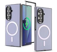 HYUKcase Case for Samsung Z Fold 5,Carbon Fiber Texture Leather Phone Case,Metal Magnetic Ring,Wireless Charging Compatible,Microfiber Lining.Carbon Purple