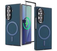HYUKcase Case for Samsung Z Fold 6,Carbon Fiber Texture Leather Phone Case,Metal Magnetic Ring,Wireless Charging Compatible,Microfiber Lining.Carbon Blue