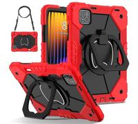 HYUKcase Case for Xiaomi Mi Pad 7 / Pad 7 Pro 11.2 Inch 2024,Shockproof Duty Cover with Hand Shoulder Strap/360 Rotatable Kickstand/Pencil Holder (Red+Black)