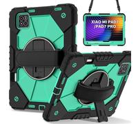 HYUKcase Kids Case for Xiaomi Mi Pad 7 / Pad 7 Pro 11.2 Inch 2024,Shockproof Heavy Duty Cover with Hand Strap/360 Rotatable Kickstand/Shoulder Strap/Pencil Holder (Black Mint)