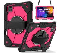 HYUKcase Kids Case for Xiaomi Mi Pad 7 / Pad 7 Pro 11.2 Inch 2024,Shockproof Heavy Duty Cover with Hand Strap/360 Rotatable Kickstand/Shoulder Strap/Pencil Holder (Black Rose Red)