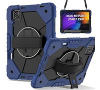 HYUKcase Kids Case for Xiaomi Mi Pad 7 / Pad 7 Pro 11.2 Inch 2024,Shockproof Heavy Duty Cover with Hand Strap/360 Rotatable Kickstand/Shoulder Strap/Pencil Holder (Dark Blue Black)
