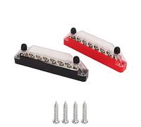 HYUMTODE 2 Pcs 14 Post Power Distribution Block Bus Bar Set, Dual Row Terminal Block with 2xM6 and 12xM4 Terminals, Battery Terminal Box with Protective Cover for Car Boat RV (Without Terminals)