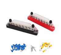 HYUMTODE 2 Pcs 14 Post Power Distribution Block Bus Bar Set, Dual Row Terminal Block with 2xM6 and 12xM4 Terminals, Battery Terminal Box with Protective Cover for Car Boat RV (With 32 Terminals)