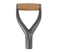 HYUMTODE Y Shaped Shovel Handle Replacement with Wooden Grip, Ergonomic Spade Handle for Garden Digging and Raking Tools, Iron and Beech Wood Construction, 9.05in Length (Silver)