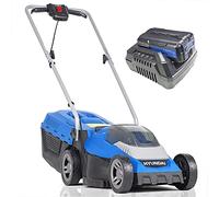 Hyundai 13"/33cm 40V Lithium-Ion Cordless Battery Powered Roller Lawn Mower With Battery and Charger, 3 Adjustable Cutting Heights, 30l Grass Collector, Foldable Handles, 3 Year Warranty